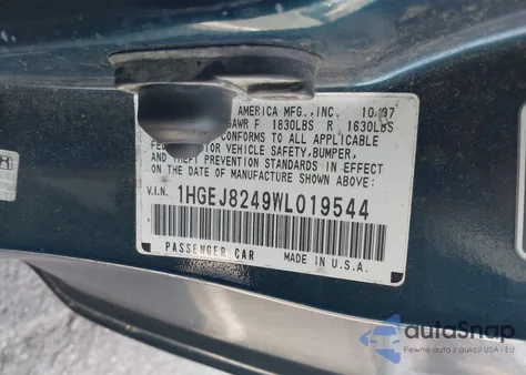 1998 Honda Civic Ex from USA, damaged, VIN 1HGEJ8249WL019544